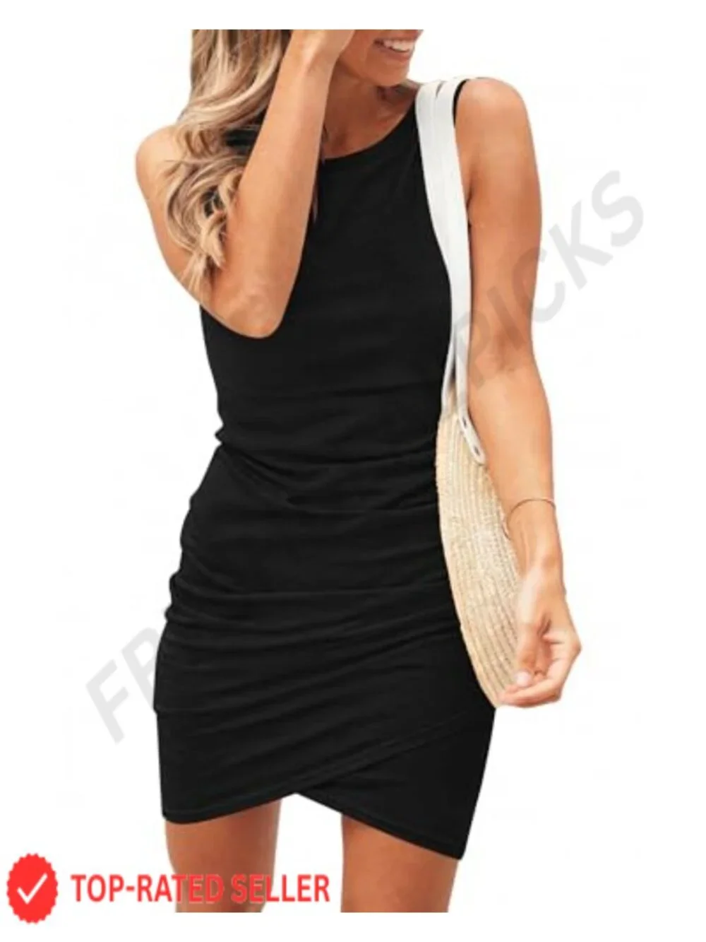 Sleeveless Ruched Bodycon Mini Dress Crew Neck Summer Party Midi